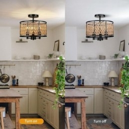 Retro Deckenleuchte Schwarz Eisen Papier Seil Deckenlampe 3 Lichter