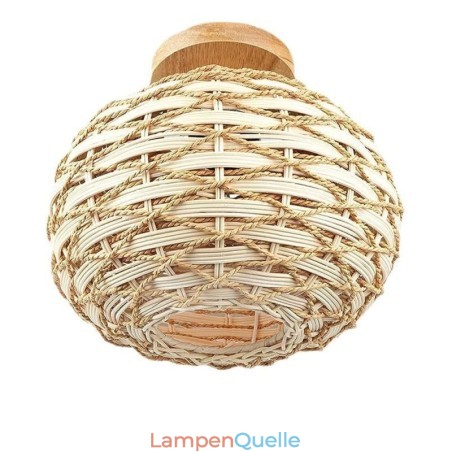 Holzfarbener Kürbis-Lampenschirm mit Papierseil und Rattan-Gewebe Holzfarbener Kürbis-Lampenschirm mit Papierseil und Rattan-Gewebe