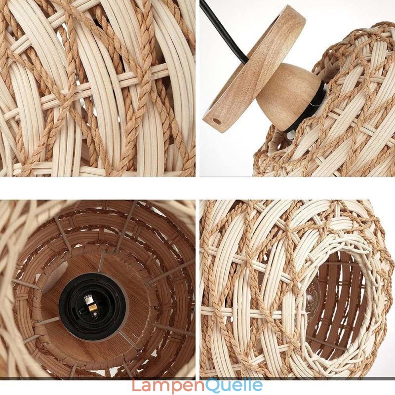 Holzfarbener Kürbis-Lampenschirm mit Papierseil und Rattan-Gewebe