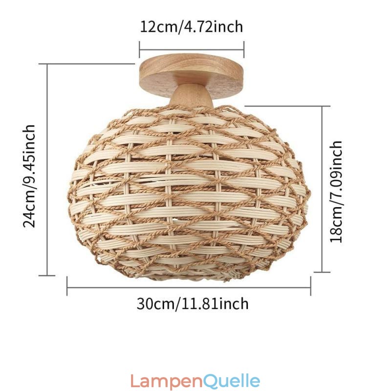 Holzfarbener Kürbis-Lampenschirm mit Papierseil und Rattan-Gewebe