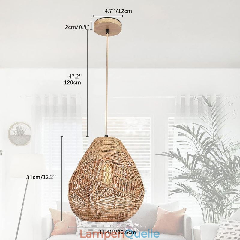 Nordische Retro Deckenleuchte Naturpapier Seil handgewebt Lampenschirm