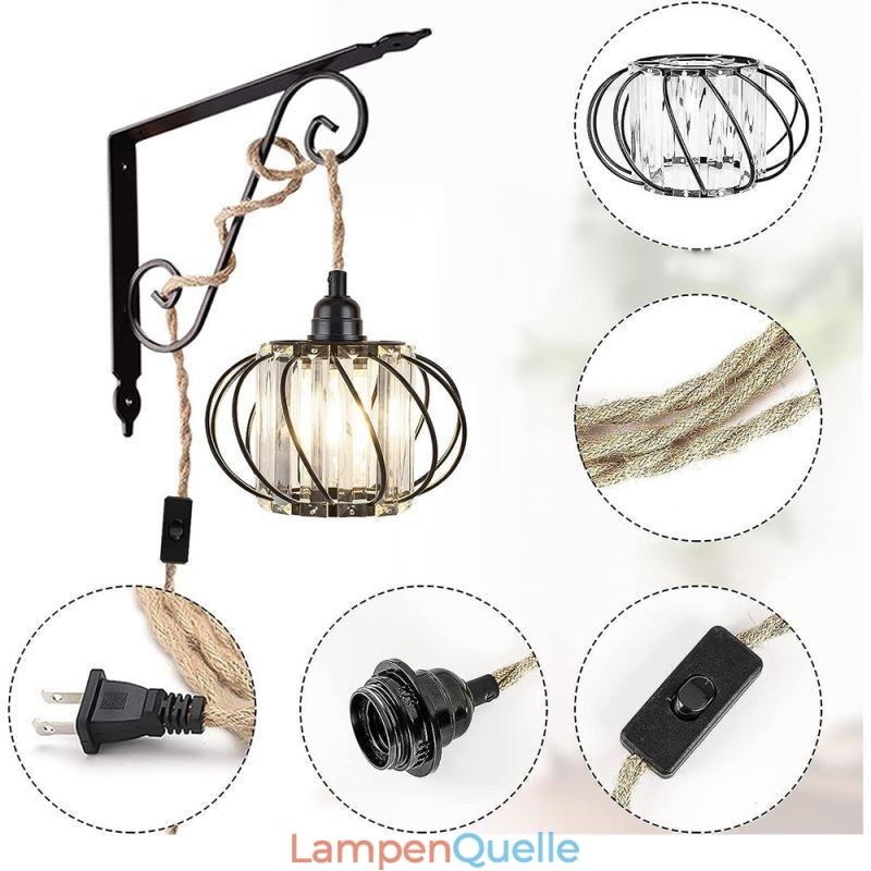 Retro Country Deckenleuchte Hanfseil Eisen Nachttisch Pendelleuchte mit Stecker
