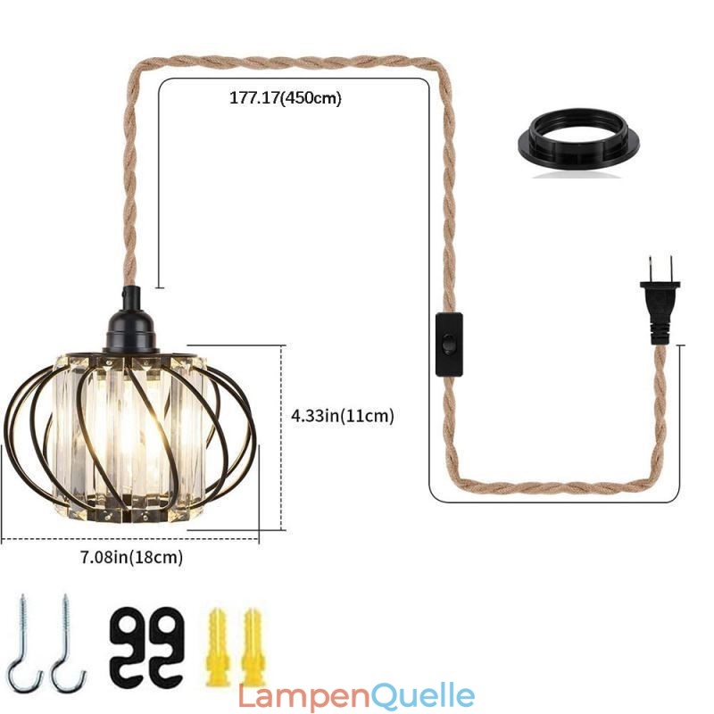 Retro Country Deckenleuchte Hanfseil Eisen Nachttisch Pendelleuchte mit Stecker