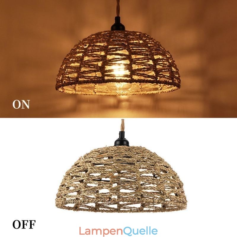 Pendelleuchte im Landhausstil, handgewebter Lampenschirm aus Papierseil, 30 cm
