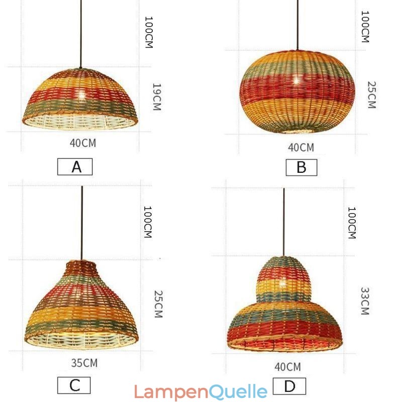 Bambus und Rattan Pendelleuchte bunt gestreift Intervall handgewebte Lampenschirm Deckenleuchte