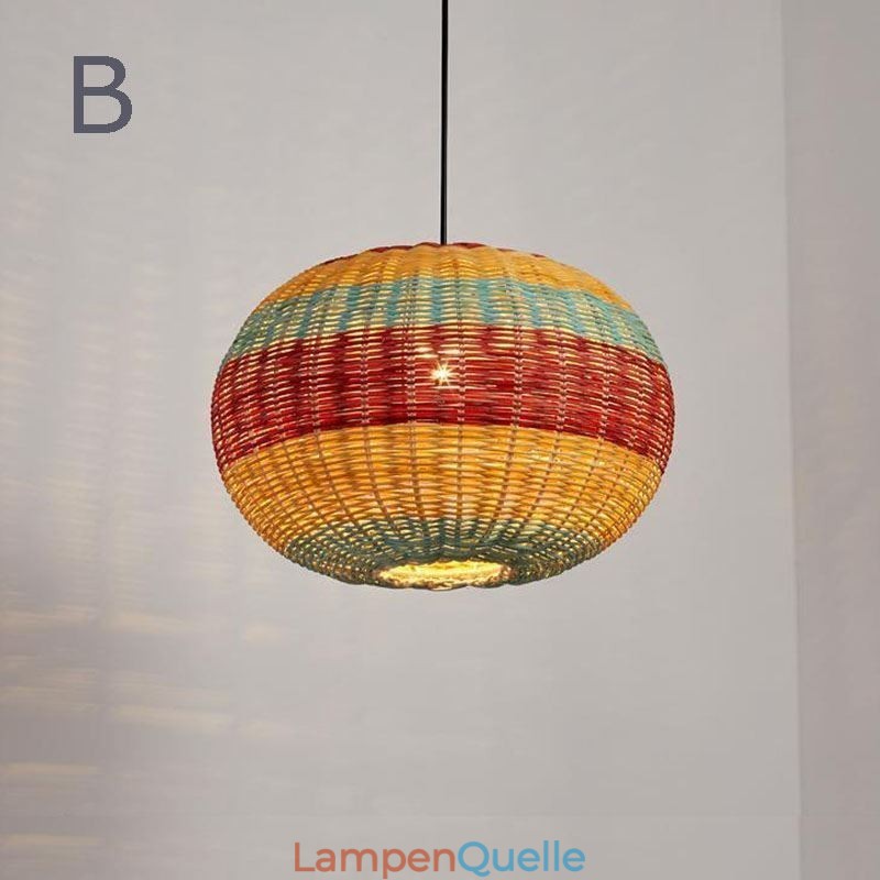 Bambus und Rattan Pendelleuchte bunt gestreift Intervall handgewebte Lampenschirm Deckenleuchte