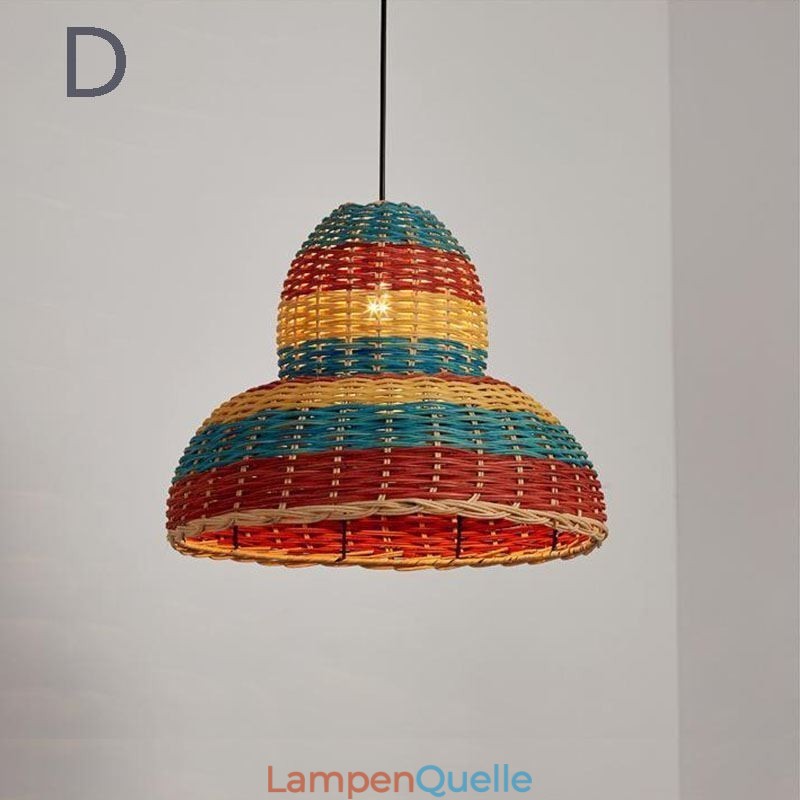 Bambus und Rattan Pendelleuchte bunt gestreift Intervall handgewebte Lampenschirm Deckenleuchte