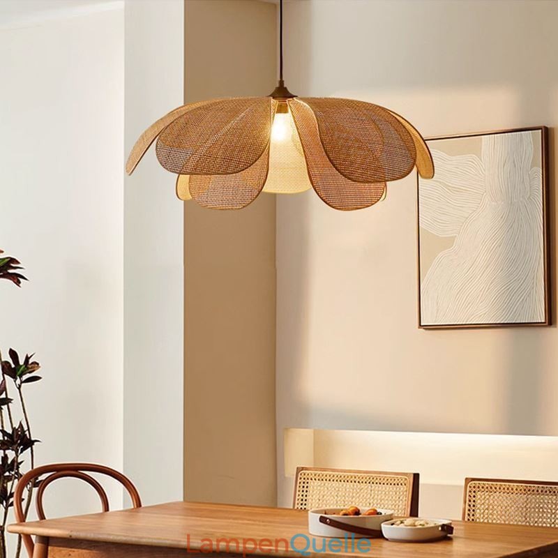 Rattan Blütenblatt Pendelleuchte Wabi Sabi Stil Handgewebte Rattan Deckenleuchte