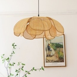 Rattan Blütenblatt Pendelleuchte Wabi Sabi Stil Handgewebte Rattan Deckenleuchte