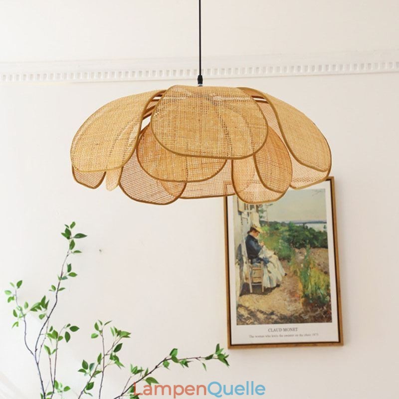 Rattan Blütenblatt Pendelleuchte Wabi Sabi Stil Handgewebte Rattan Deckenleuchte