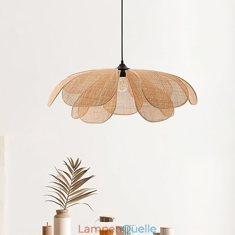 Rattan Blütenblatt Pendelleuchte Wabi Sabi Stil Handgewebte Rattan Deckenleuchte
