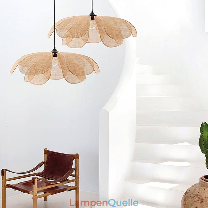 Rattan Blütenblatt Pendelleuchte Wabi Sabi Stil Handgewebte Rattan Deckenleuchte