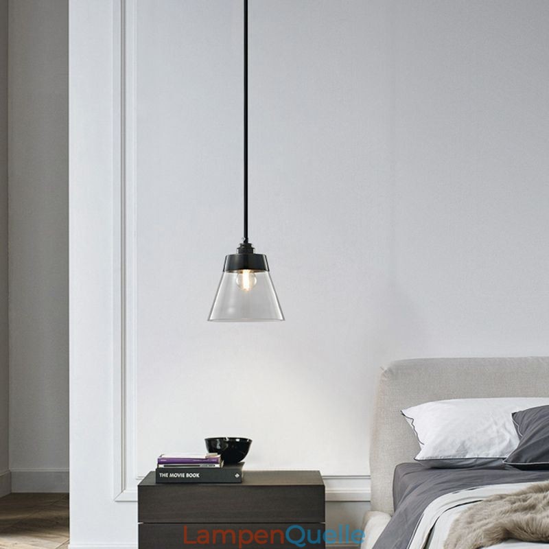 Moderne Pendelleuchte aus Glas, einzelne Hängeleuchte mit klarem Glasschirm