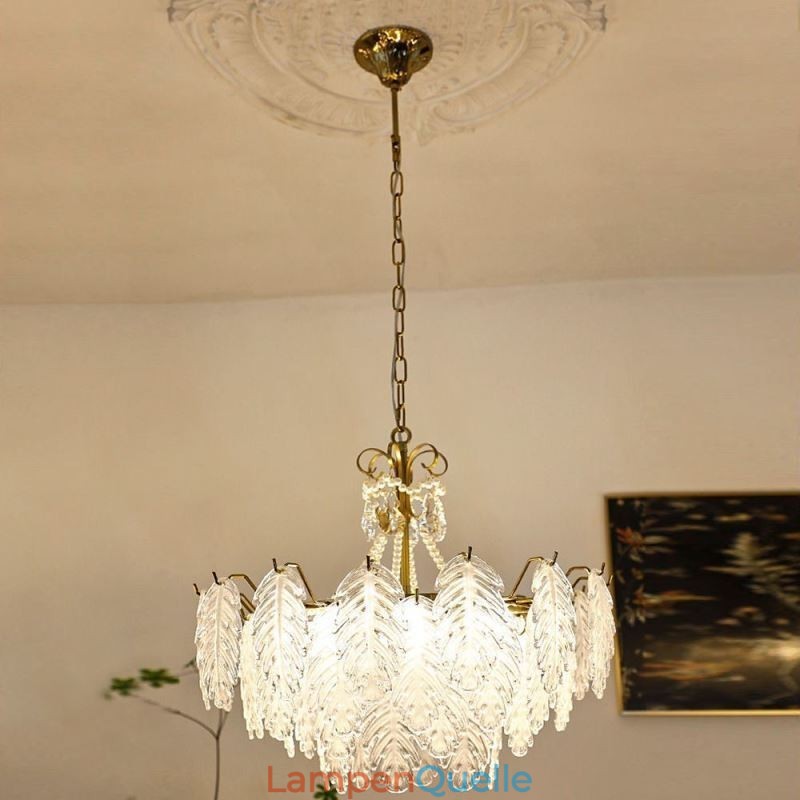 Elegante Glas-Pendelleuchte Blatt-Hängeleuchte