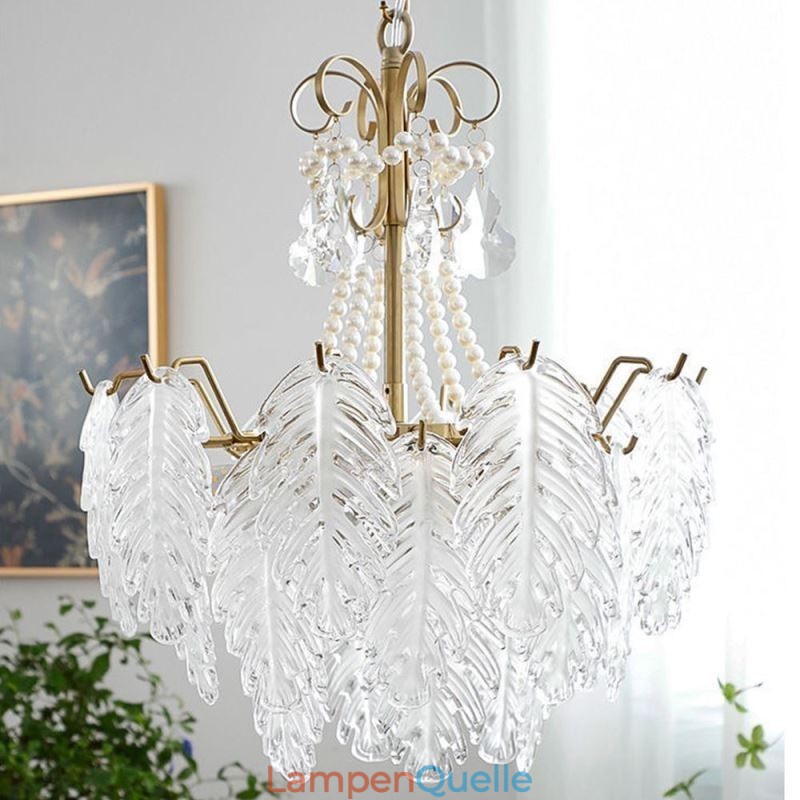 Elegante Glas-Pendelleuchte Blatt-Hängeleuchte