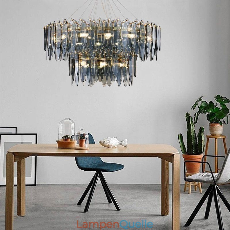 Moderne runde Pendelleuchte aus Glas, eleganter Kronleuchter aus Glas