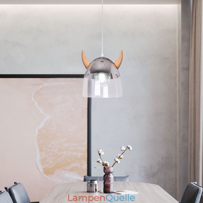 Klassische Glas Pendelleuchte Holz Horn Lampe Kreative Beleuchtung