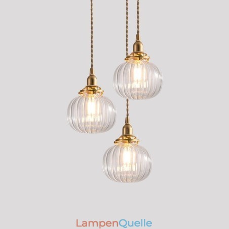 Glas Pendelleuchte Klar Rund Gerippt Kürbisform Lampe 1 Licht Glas Pendelleuchte Klar Rund Gerippt Kürbisform Lampe 1 Licht