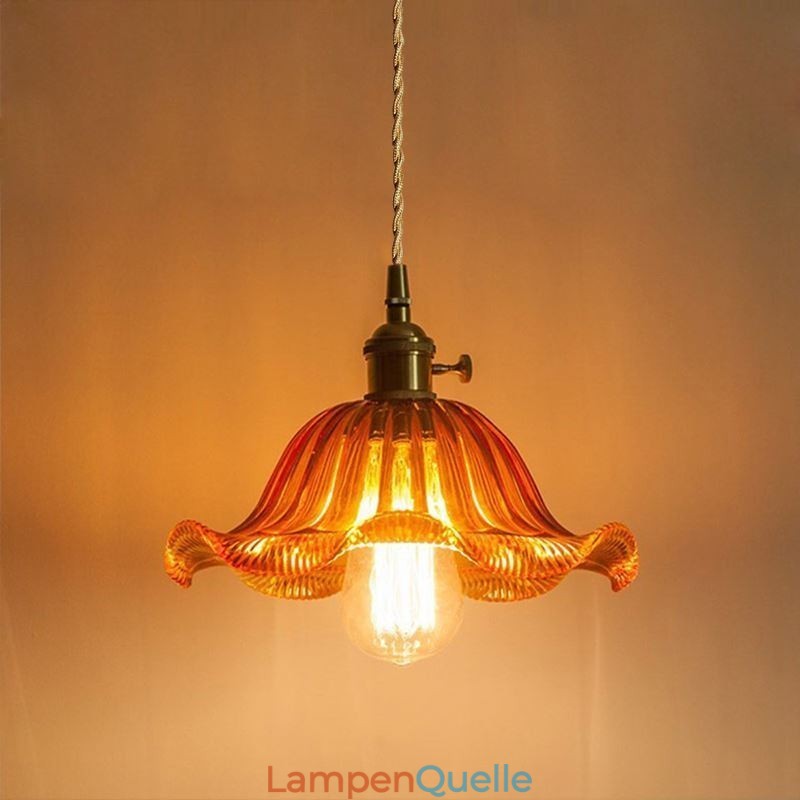 Vintage bunte gerippte Glas Pendelleuchte Blume Schatten Lampe mit Twist Switch Licht