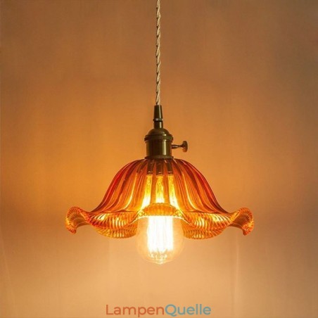Vintage bunte gerippte Glas Pendelleuchte Blume Schatten Lampe mit Twist Switch Licht Vintage bunte gerippte Glas Pendelleuchte Blume Schatten Lampe mit Twist Switch Licht