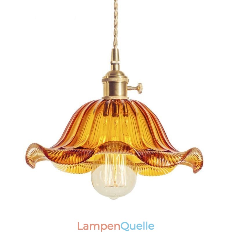 Vintage bunte gerippte Glas Pendelleuchte Blume Schatten Lampe mit Twist Switch Licht