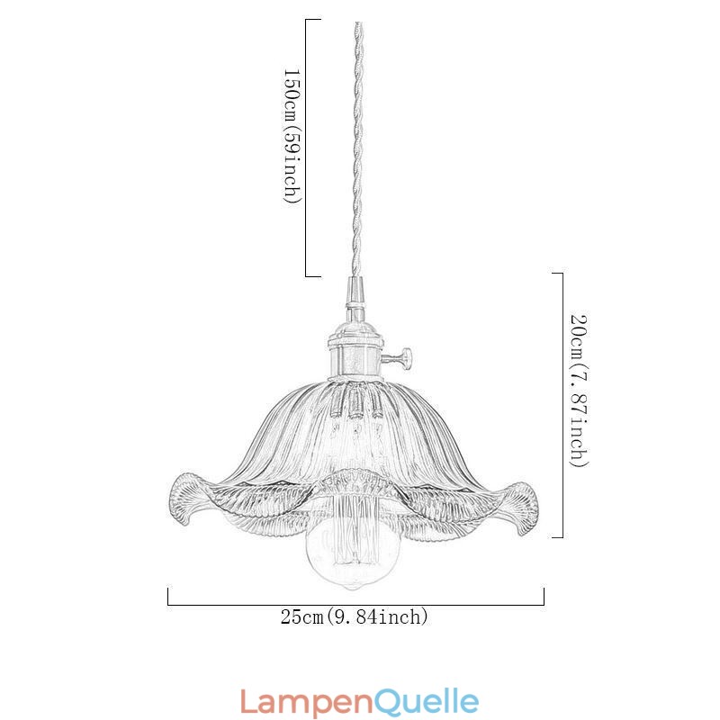 Vintage bunte gerippte Glas Pendelleuchte Blume Schatten Lampe mit Twist Switch Licht