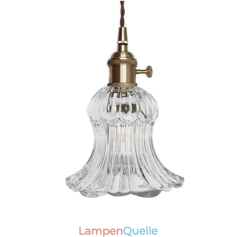 Pendelleuchte in Blumenform aus klarem geripptem Glas mit Drehschalter