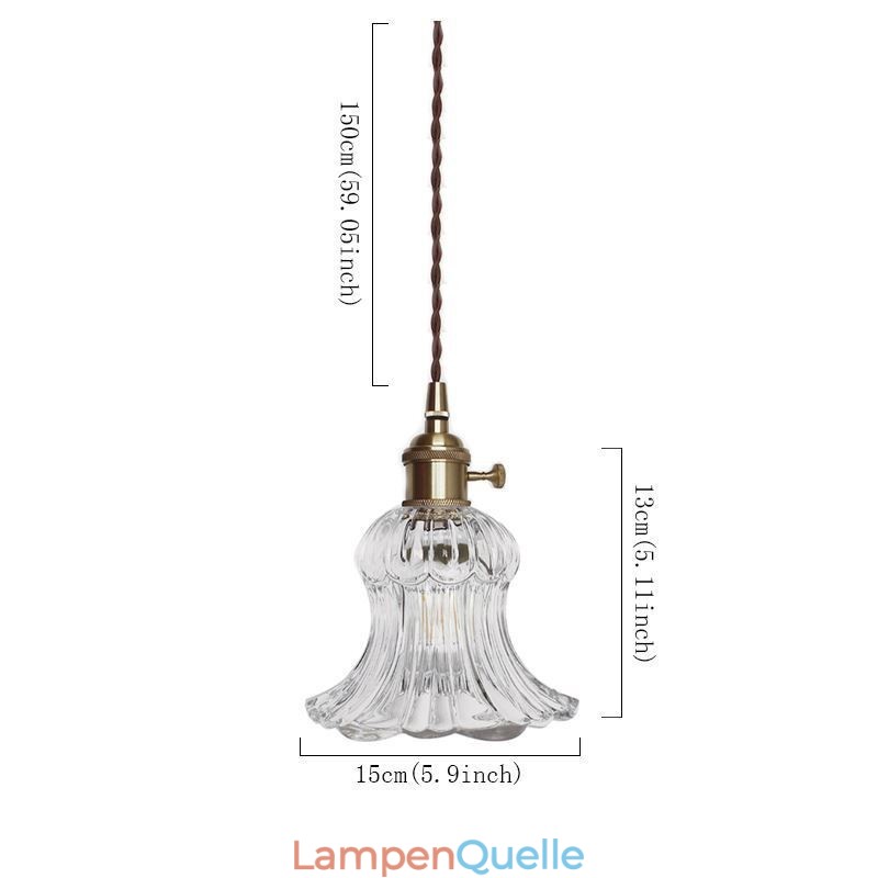 Pendelleuchte in Blumenform aus klarem geripptem Glas mit Drehschalter