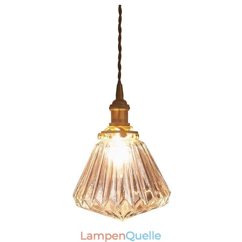Pendelleuchte aus geripptem Glas mit klarem Diamant
