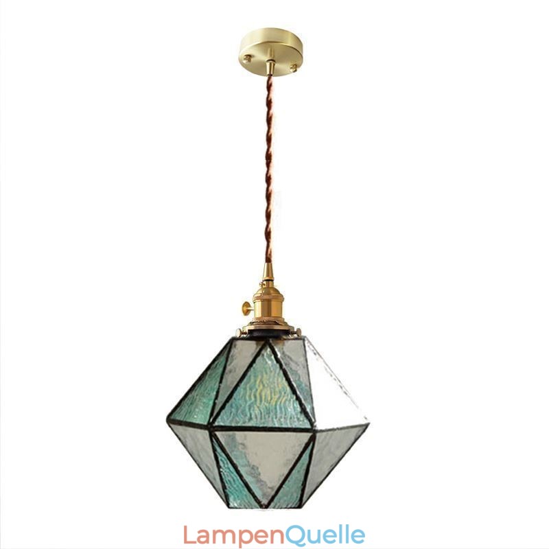 Geometrische Pendelleuchte im Bauernhausstil aus farbigem Glas
