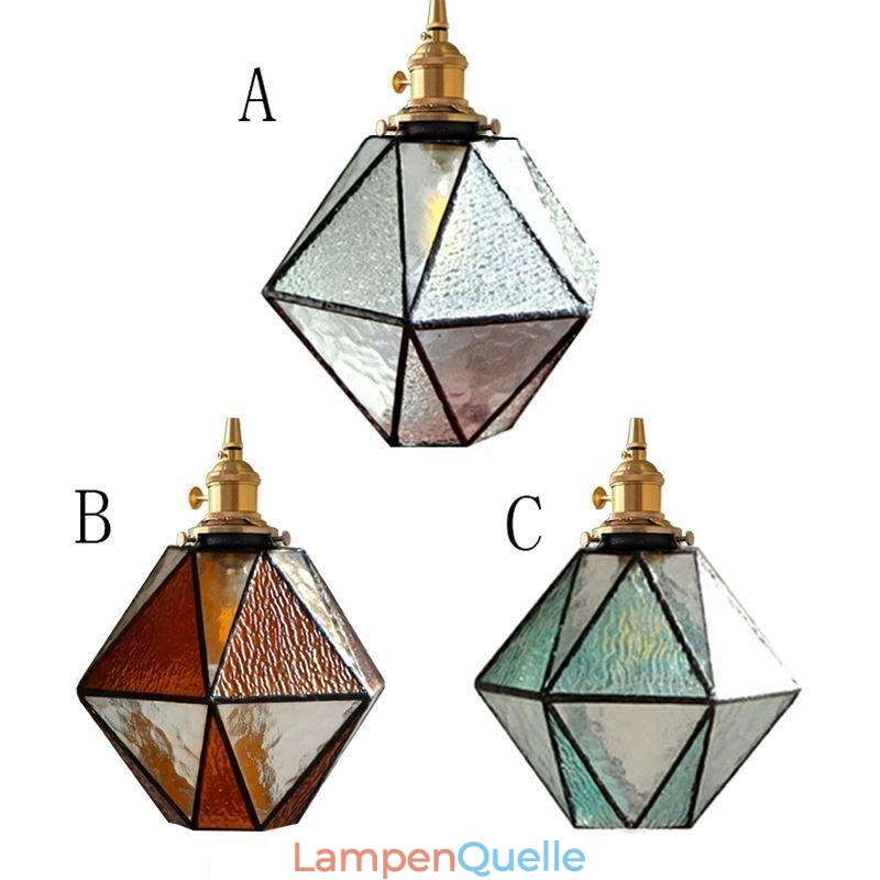 Geometrische Pendelleuchte im Bauernhausstil aus farbigem Glas