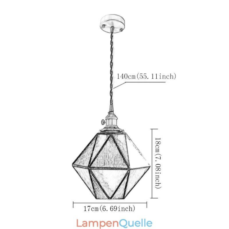 Geometrische Pendelleuchte im Bauernhausstil aus farbigem Glas