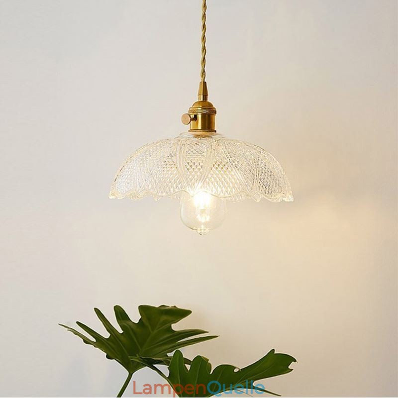 Große Deckenleuchte aus klarem geripptem Glas, Heimbeleuchtung mit Drehschalter, Lampe, wohltuendes, warmes Licht