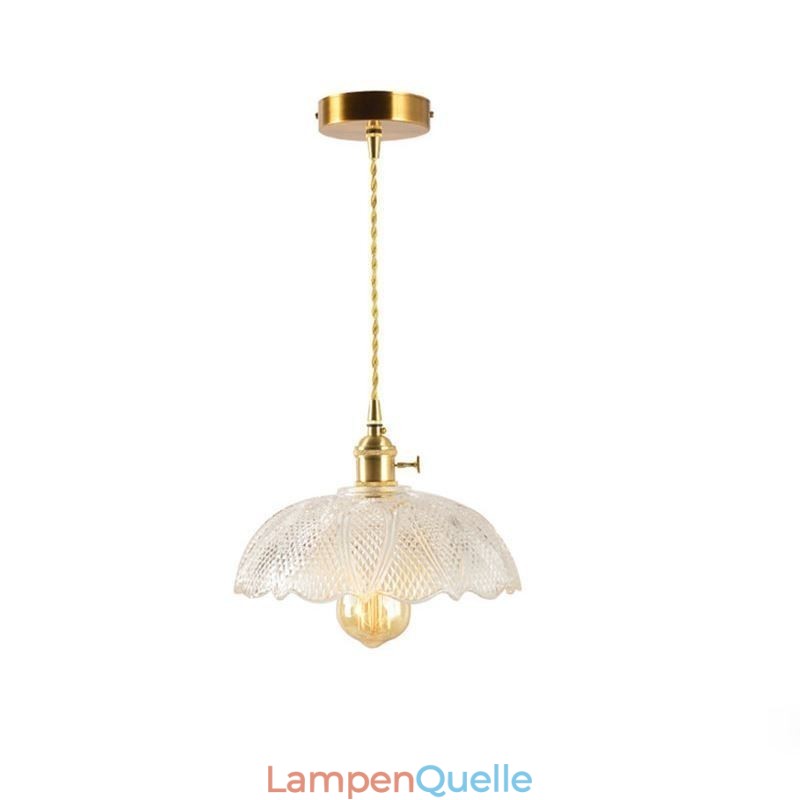 Große Deckenleuchte aus klarem geripptem Glas, Heimbeleuchtung mit Drehschalter, Lampe, wohltuendes, warmes Licht
