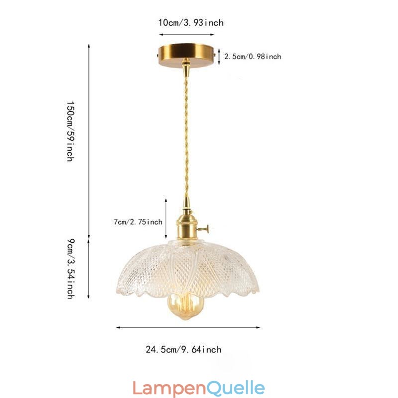 Große Deckenleuchte aus klarem geripptem Glas, Heimbeleuchtung mit Drehschalter, Lampe, wohltuendes, warmes Licht