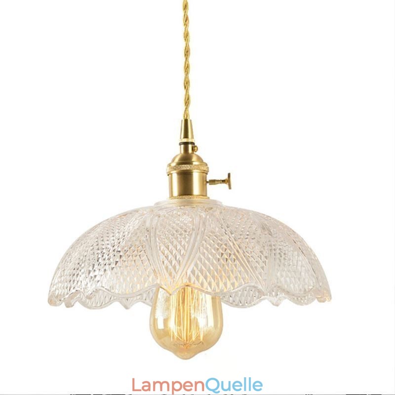 Große Deckenleuchte aus klarem geripptem Glas, Heimbeleuchtung mit Drehschalter, Lampe, wohltuendes, warmes Licht
