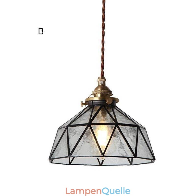 Geometrische Pendelleuchte aus Buntglas