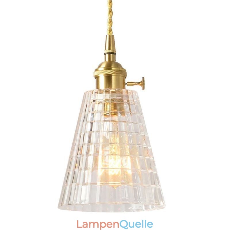 Quadratische klare gerippte Glas Pendelleuchte Messing Lampe mit Drehschalter Beleuchtung