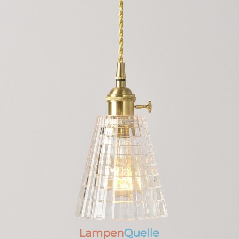Quadratische klare gerippte Glas Pendelleuchte Messing Lampe mit Drehschalter Beleuchtung