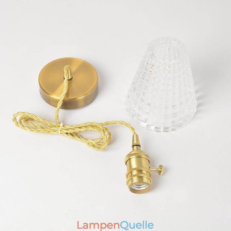 Quadratische klare gerippte Glas Pendelleuchte Messing Lampe mit Drehschalter Beleuchtung