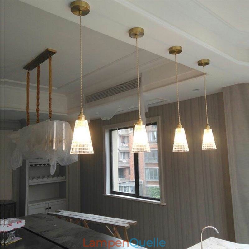 Quadratische klare gerippte Glas Pendelleuchte Messing Lampe mit Drehschalter Beleuchtung