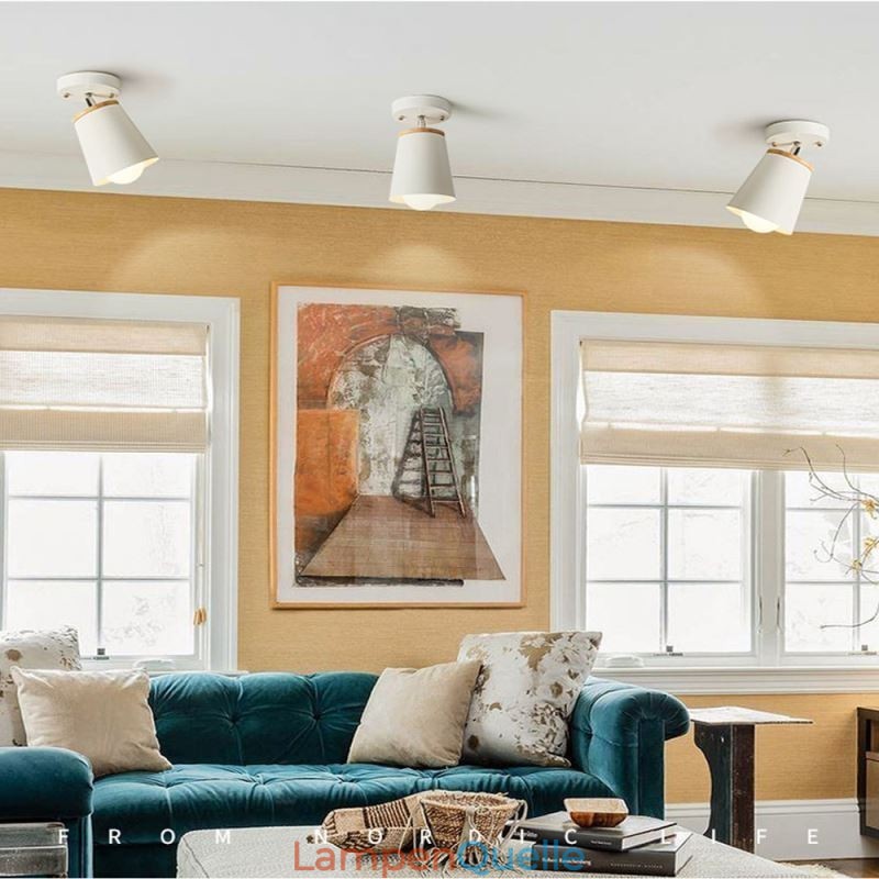 Nordischer Eisenstrahler, einfache Deckenleuchte aus Holz (Einzellicht)