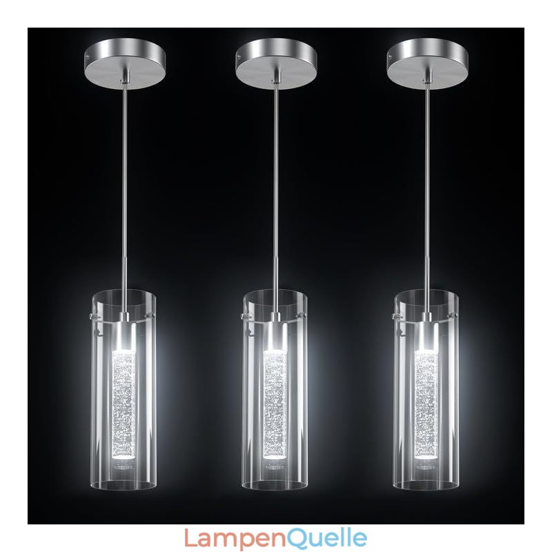 Künstlerische Pendelleuchte mit 3 Lichtern und Glasschirmen, Sockel mit G4-Glühbirne