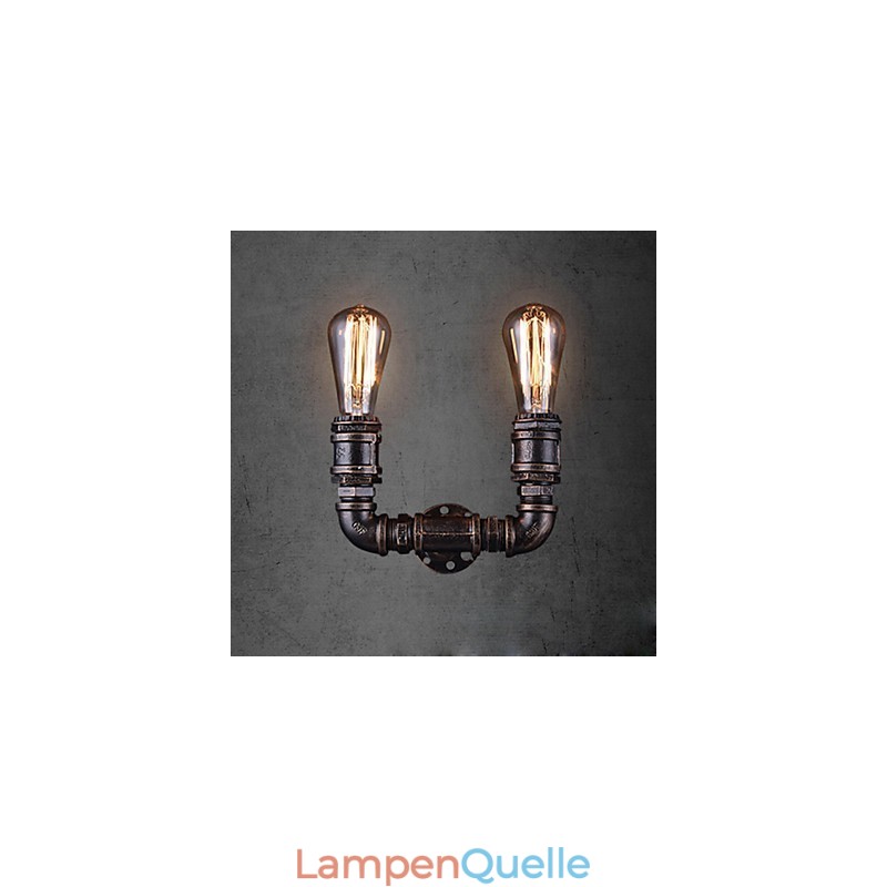 2 Lichter Vintage Metall Wasserrohr Wandlampe mit Edison Glühbirne