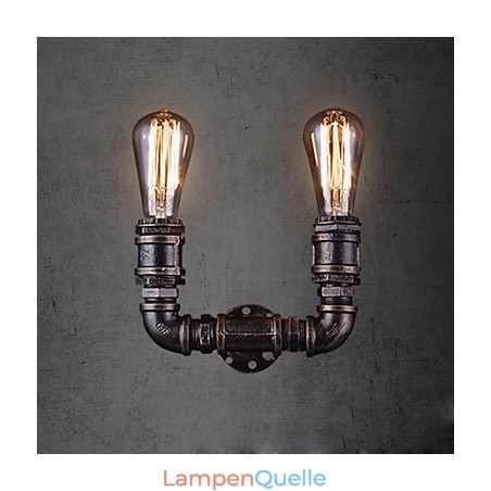 2 Lichter Vintage Metall Wasserrohr Wandlampe mit Edison Glühbirne 2 Lichter Vintage Metall Wasserrohr Wandlampe mit Edison Glühbirne