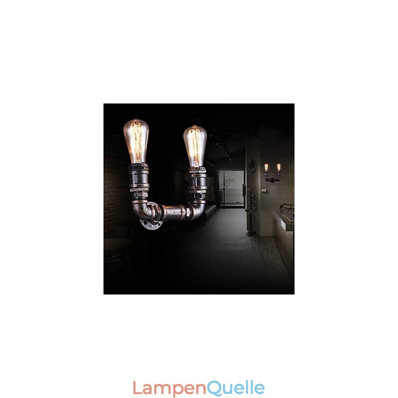 2 Lichter Vintage Metall Wasserrohr Wandlampe mit Edison Glühbirne