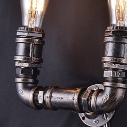 2 Lichter Vintage Metall Wasserrohr Wandlampe mit Edison Glühbirne