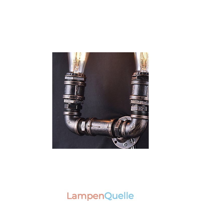 2 Lichter Vintage Metall Wasserrohr Wandlampe mit Edison Glühbirne