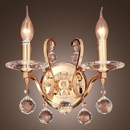 Goldene Kristall-Wandleuchte mit 2 Lichtern