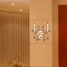 Goldene Kristall-Wandleuchte mit 2 Lichtern